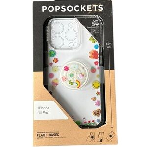 PopSockets NIB iPhone 14 Pro Case Sliding PopGrip Clear Stickers Design